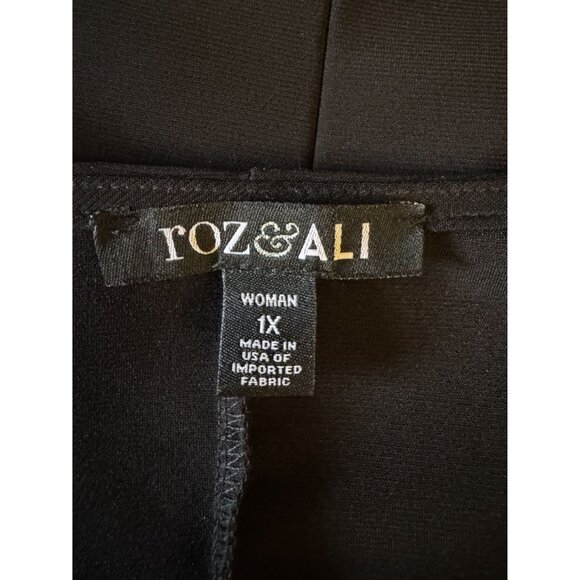 Roz & Ali Little Black Elegant Bell Sleeve Shift Dress Size 1X 16 Wedding Plus - Picture 6 of 8